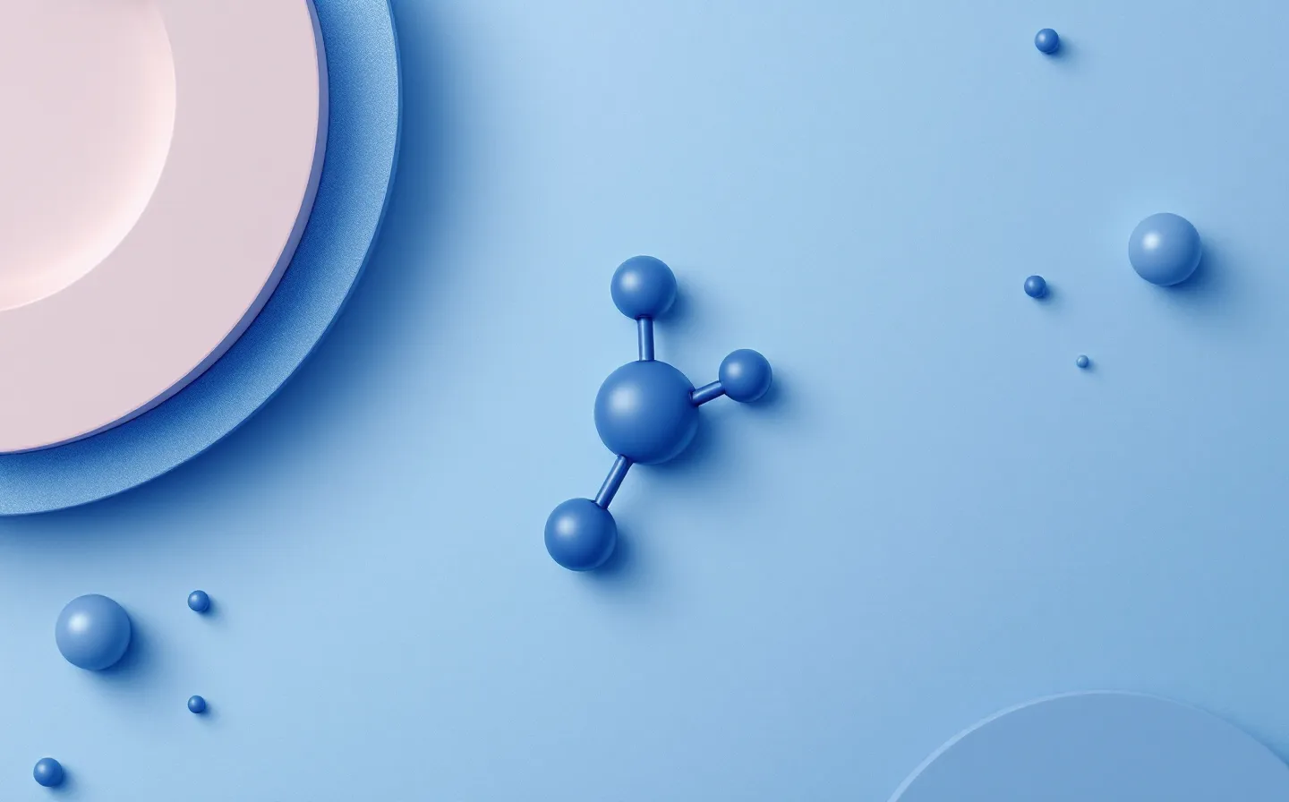 Clean flat illustration of a deep-blue copper(II) coordination node bonded to a three-bead tripeptide chain with a green active-site bead, on a cool blue-grey board
